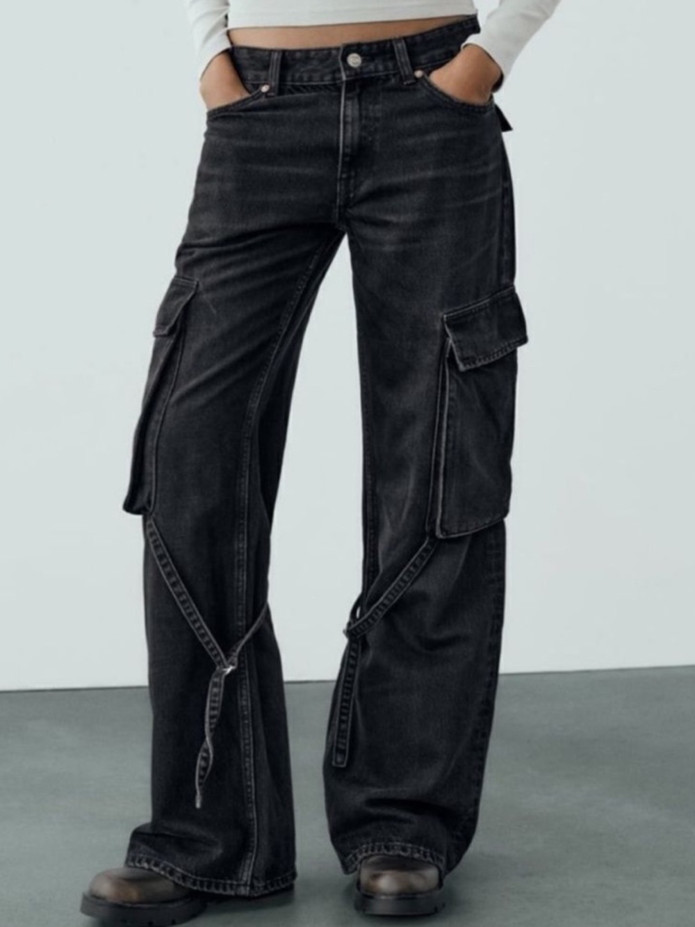 Zara Black Flare Cargo Jeans